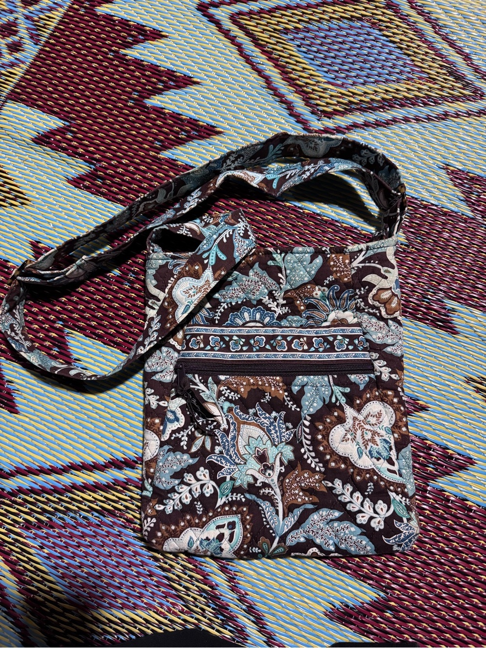 Vera Bradley blue and brown quilted crossbody bag